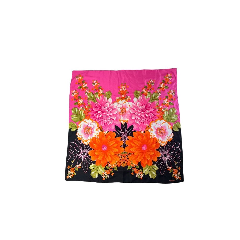 Adrienne Landau Studio Floral Silk Scarf Pink Orange Black Bold Retro Design 35" - Picture 11 of 11